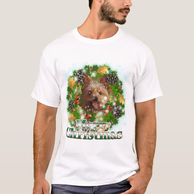 Frohe Weihnachten Yorkie T-Shirt (Vorderseite)