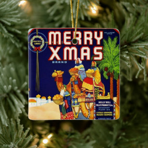 Frohe Weihnachten Zitrus-Etikett Keramikornament