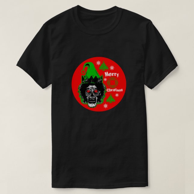 Frohe Weihnachten Zombie Red Eyes Red Circle T-Shirt (Design vorne)