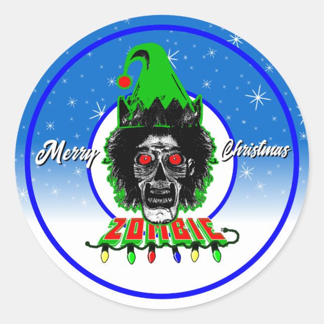 Frohe Weihnachten Zombie White Script Runder Aufkleber (Vorderseite)