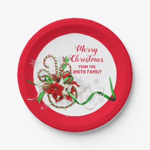 Frohe Weihnachten Zuckerstange Poinsettie Pappteller