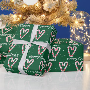 Frohe Weihnachten Zuckerstangen-Herzen in Schneefl Geschenkpapier