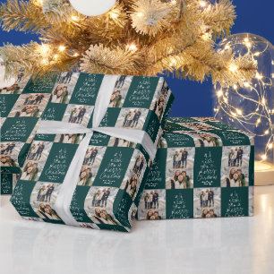 Frohe Weihnachten zwei Foto personalisiert dunkelg Geschenkpapier