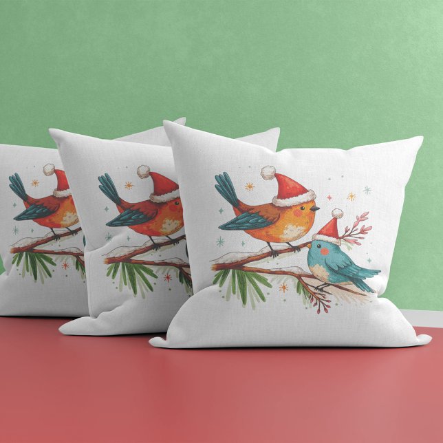 Frohe Weihnachten Zwei liebende Vögel Kissen (Von Creator hochgeladen)