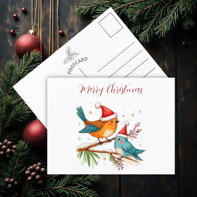 Frohe Weihnachten Zwei liebende Vögel Postkarte (Von Creator hochgeladen)