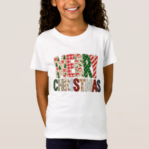 Frohe Weihnachten Zwei Zeilen Patchwork-Lettering T-Shirt