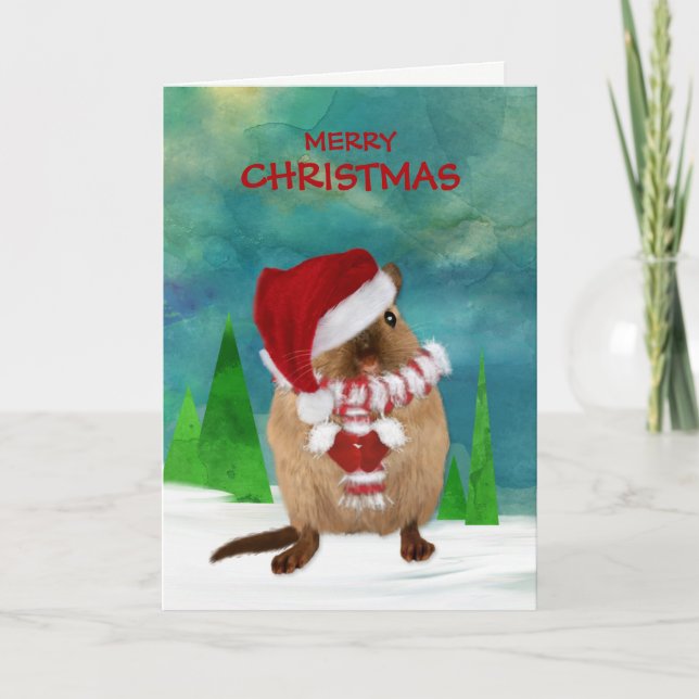 Frohe Weihnachtengerbil-Weihnachtsmannmütze in der Feiertagskarte (Vorderseite)