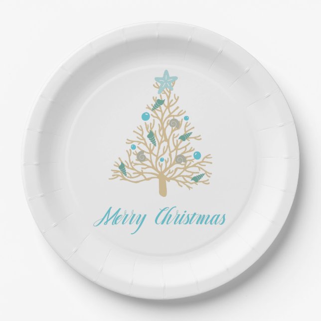 Frohe Weihnachtenseashell-Weihnachtsbaum Pappteller (Vorderseite)