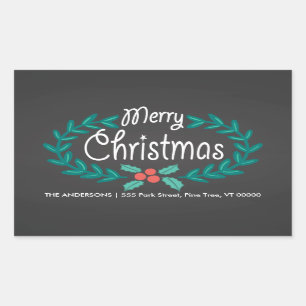 FROHE WEIHNACHTENwreath-RÜCKSENDEADRESSE-AUFKLEBE Rechteckiger Aufkleber