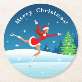 Frohe Weihnachts-Abbildung Skaten Girl Paper Unter Runder Pappuntersetzer