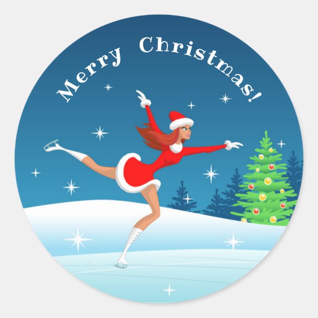 Frohe Weihnachts Abbildung Skaten Girl Sticker (Vorderseite)