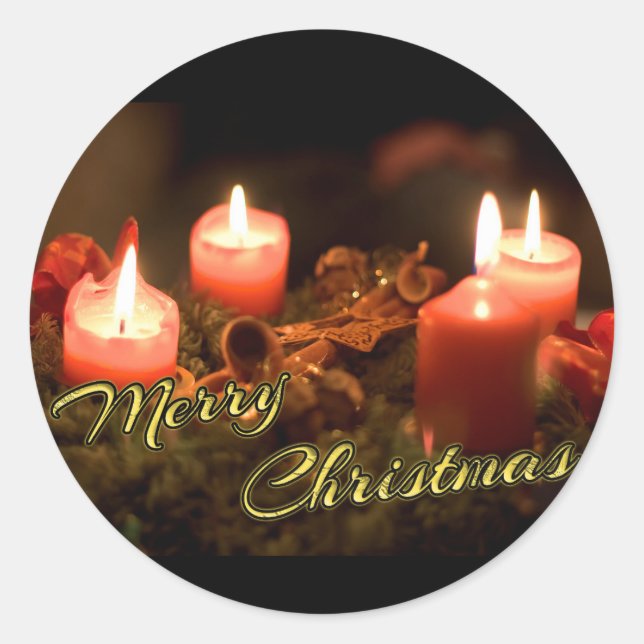 Frohe Weihnachts-Adventskranz! Runder Aufkleber (Vorderseite)