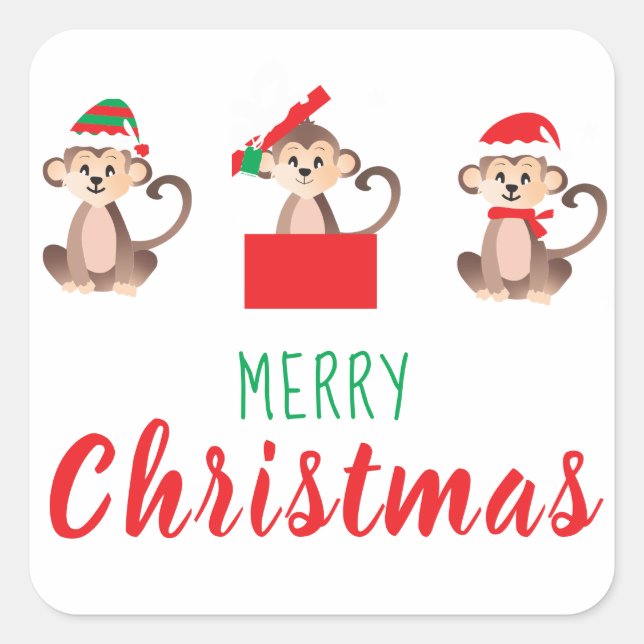 Frohe Weihnachts-Affen-Weihnachtsmannmütze Quadratischer Aufkleber (Vorderseite)