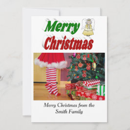 Frohe Weihnachts Angel Foto Rot grüne Typografie Feiertagskarte