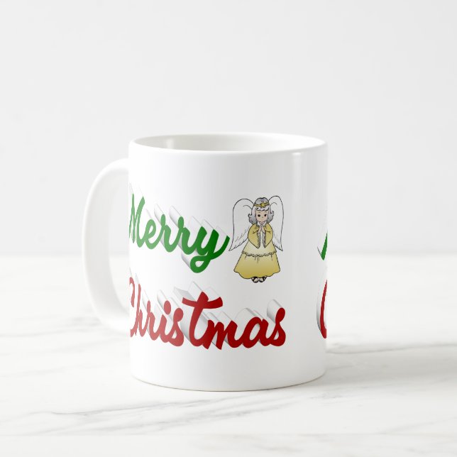 Frohe Weihnachts Angel Rot-Grün-Skript Kaffeetasse (Vorderseite Links)