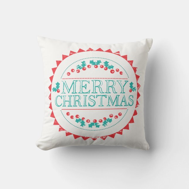 Frohe Weihnachts Aqua & Red Chalk Briefmarke Typog Kissen (Vorderseite)