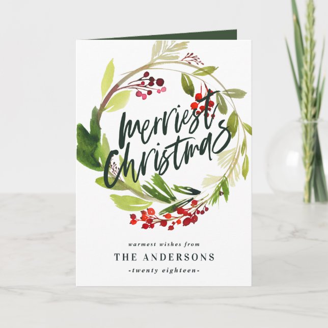 Frohe Weihnachts Aquarell Blumenkarte Karte (Vorderseite)