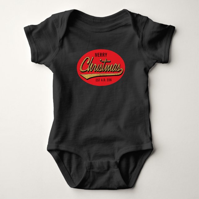 Frohe Weihnachts Baby Black Bodysuit "Est A.D. 336 Strampler (Vorderseite)