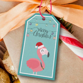 Frohe Weihnachts Baby Flamingo roter Hut und Licht Geschenkanhänger