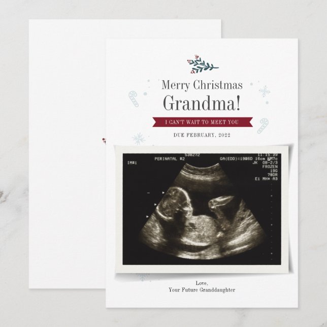 Frohe Weihnachts Baby Sonograph Foto Oma Card Einladung (Vorne/Hinten)