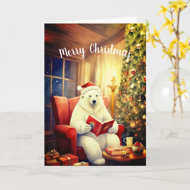 Frohe Weihnachts-Bärenlesung in einer gemütlichen  Karte (Gelbe Blume)
