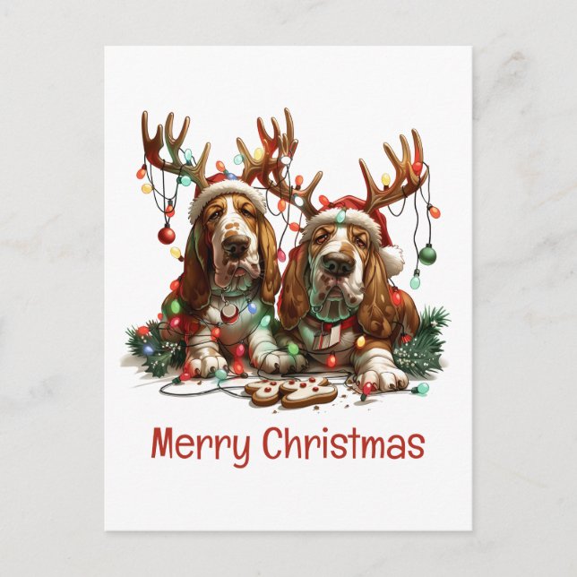 Frohe Weihnachts-Basset-Hunde Postkarte (Vorderseite)