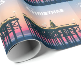 Frohe Weihnachts Beach Pier Sunset San Diego Geschenkpapier