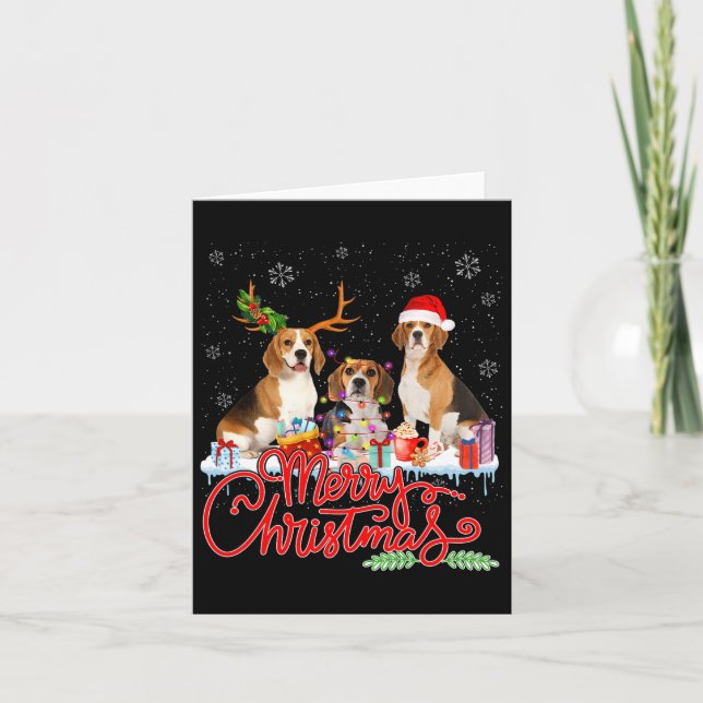 Frohe Weihnachts-Beagle Dog Santa Reindeer Light X Karte (Vorderseite)