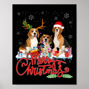 Frohe Weihnachts-Beagle Dog Santa Reindeer Light X Poster