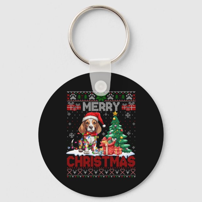 Frohe Weihnachts-Beagle Hund Lover Ugly Xmas Sweat Schlüsselanhänger (Vorderseite)