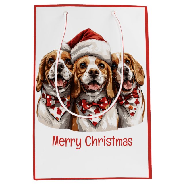 Frohe Weihnachts-Beagle-Hunde Mittlere Geschenktüte (Vorderseite)