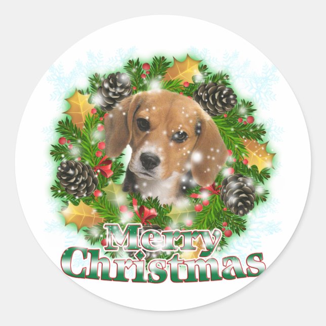 Frohe Weihnachts-Beagle Runder Aufkleber (Vorderseite)