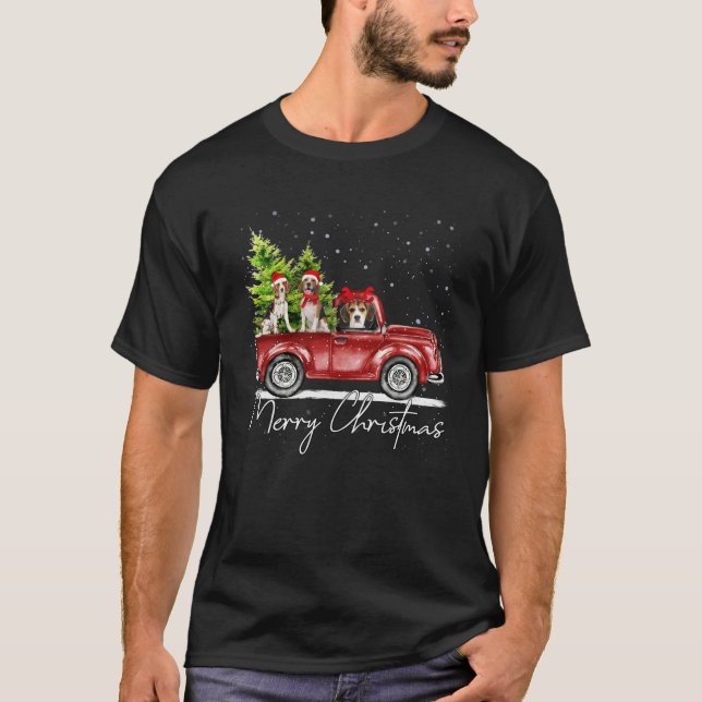 Frohe Weihnachts-Beagle Santa Red Truck Xmas Light T-Shirt (Vorderseite)
