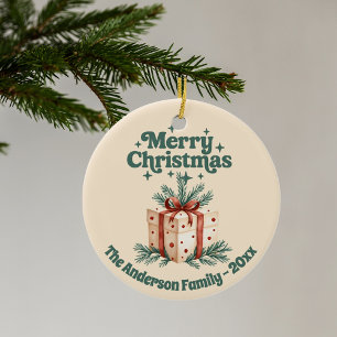 Frohe Weihnachts beige rustsische Geschenkboxen gr Keramik Ornament