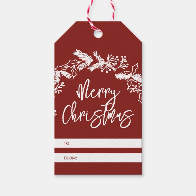 Frohe Weihnachts Berry Blätter Wreath Geschenktast Geschenkanhänger (Vorderseite)