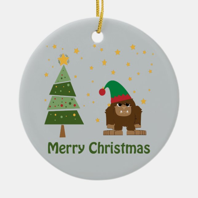 Frohe Weihnachts-Bigfoot Keramikornament (Vorne)