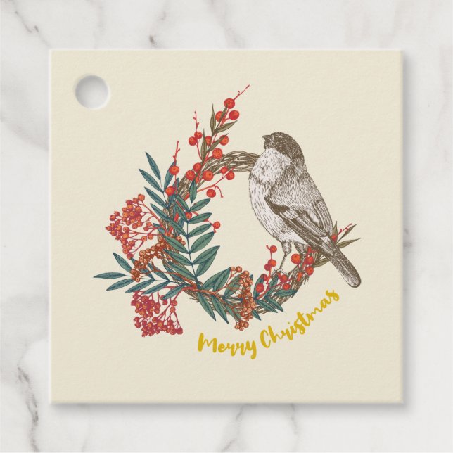 Frohe Weihnachts-Bird-Wreath Geschenkanhänger (Vorderseite)
