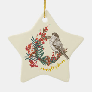 Frohe Weihnachts-Bird-Wreath Keramik Ornament
