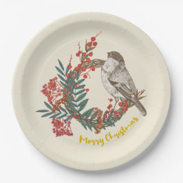Frohe Weihnachts-Bird-Wreath Pappteller