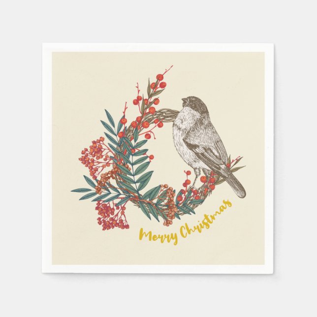 Frohe Weihnachts-Bird-Wreath Serviette (Vorderseite)