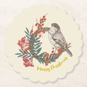 Frohe Weihnachts-Bird-Wreath Untersetzer