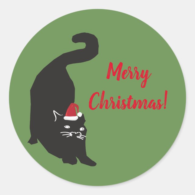 Frohe Weihnachts Black Cat Runder Aufkleber (Vorderseite)