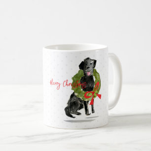 Frohe Weihnachts Black Lab Hunde Wreath Holly Haus Kaffeetasse