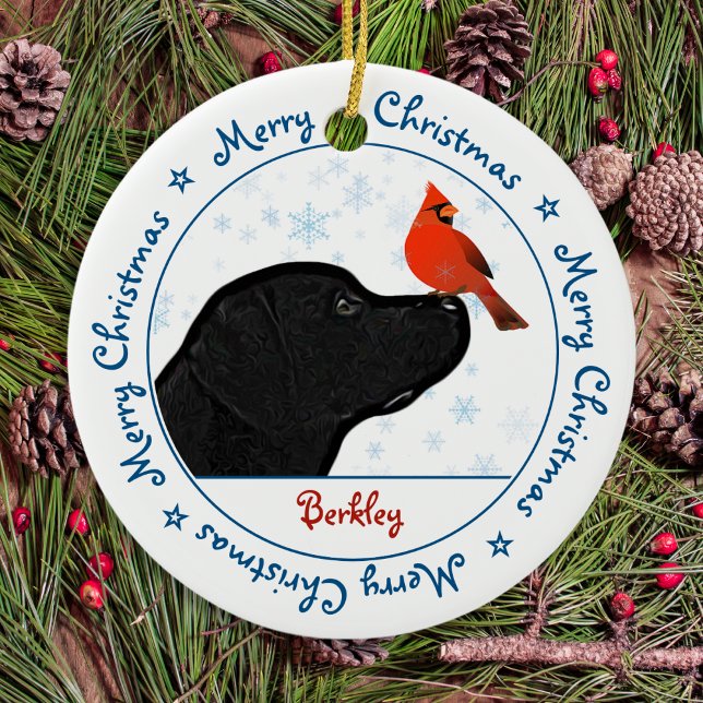 Frohe Weihnachts Black Labrador Kardinal Niedlich  Keramik Ornament (Von Creator hochgeladen)