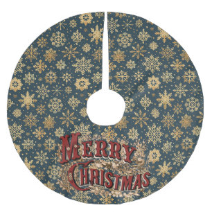 Frohe Weihnachts Blau mit Gold Snowflakes Polyester Weihnachtsbaumdecke
