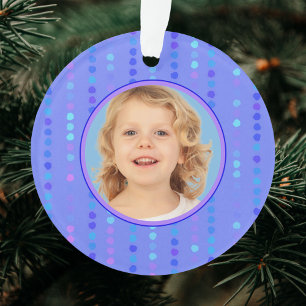 Frohe Weihnachts Blau und Lila Foto Custom Ornament
