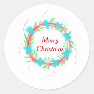 Frohe Weihnachts blaue Garland Aquarellturda Runder Aufkleber