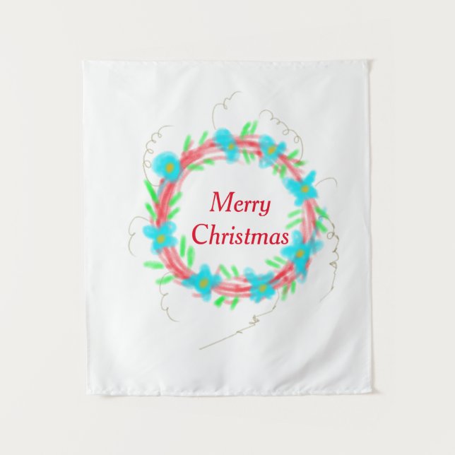 Frohe Weihnachts blaue Garland Aquarellturda Wandteppich (Vorderseite)