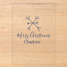 Frohe Weihnachts-blaue Schneeflocken fügen Namen F Acryleinladungen
