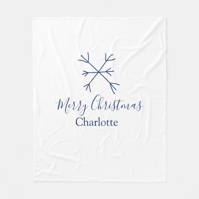 Frohe Weihnachts-blaue Schneeflocken fügen Namen F Fleecedecke (Vorderseite)
